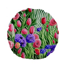 Exquisite Watercolor Flowers Standard 15  Premium Flano Round Cushions by GardenOfOphir