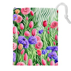 Exquisite Watercolor Flowers Drawstring Pouch (4xl) by GardenOfOphir