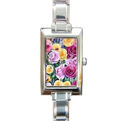 Cherished Watercolor Flowers Rectangle Italian Charm Watch by GardenOfOphir