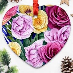 Cherished Watercolor Flowers Ornament (heart) by GardenOfOphir