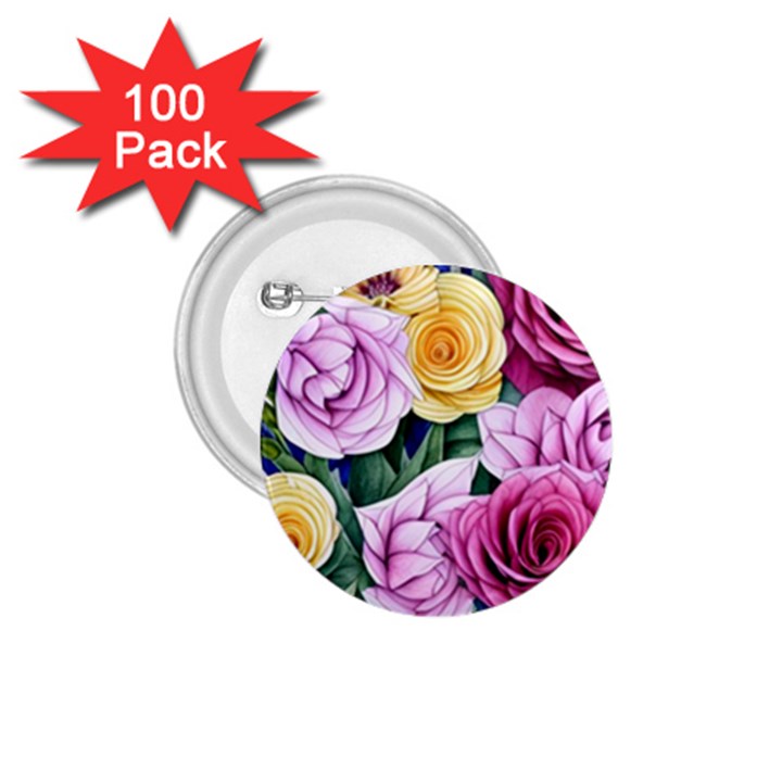 Cherished Watercolor Flowers 1.75  Buttons (100 pack) 