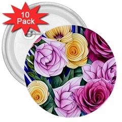 Cherished Watercolor Flowers 3  Buttons (10 Pack)  by GardenOfOphir