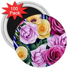 Cherished Watercolor Flowers 3  Magnets (100 Pack) by GardenOfOphir