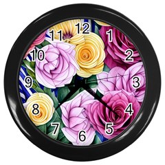 Cherished Watercolor Flowers Wall Clock (black) by GardenOfOphir