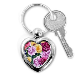 Cherished Watercolor Flowers Key Chain (heart) by GardenOfOphir