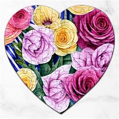 Cherished Watercolor Flowers Jigsaw Puzzle (heart) by GardenOfOphir