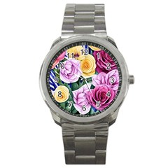 Cherished Watercolor Flowers Sport Metal Watch by GardenOfOphir