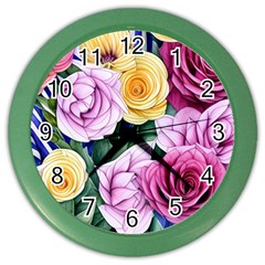 Cherished Watercolor Flowers Color Wall Clock by GardenOfOphir