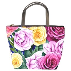 Cherished Watercolor Flowers Bucket Bag by GardenOfOphir