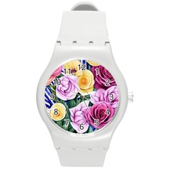 Cherished Watercolor Flowers Round Plastic Sport Watch (m) by GardenOfOphir