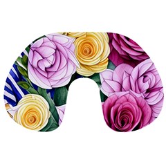 Cherished Watercolor Flowers Travel Neck Pillow by GardenOfOphir