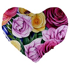 Cherished Watercolor Flowers Large 19  Premium Flano Heart Shape Cushions by GardenOfOphir