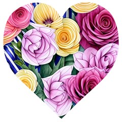 Cherished Watercolor Flowers Wooden Puzzle Heart by GardenOfOphir