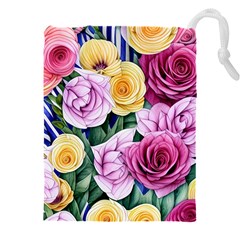 Cherished Watercolor Flowers Drawstring Pouch (4xl) by GardenOfOphir