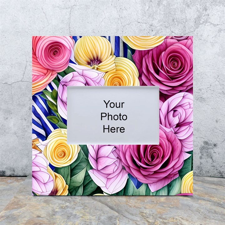 Cherished Watercolor Flowers White Box Photo Frame 4  x 6 