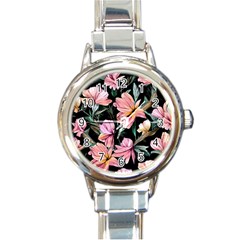 Charming Watercolor Flowers Round Italian Charm Watch by GardenOfOphir