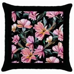 Charming Watercolor Flowers Throw Pillow Case (black) by GardenOfOphir