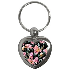 Charming Watercolor Flowers Key Chain (heart) by GardenOfOphir