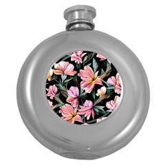 Charming Watercolor Flowers Round Hip Flask (5 Oz) by GardenOfOphir