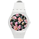 Charming Watercolor Flowers Round Plastic Sport Watch (M) Front