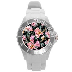 Charming Watercolor Flowers Round Plastic Sport Watch (l) by GardenOfOphir