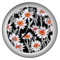 Dazzling Watercolor Flowers Wall Clock (silver) by GardenOfOphir