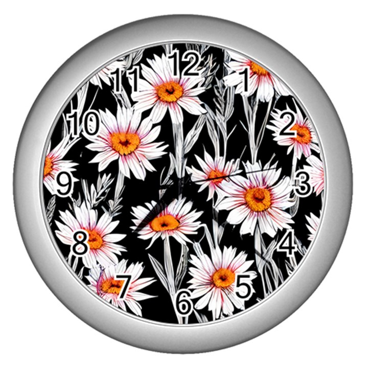 Dazzling watercolor flowers Wall Clock (Silver)