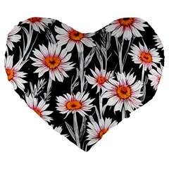 Dazzling Watercolor Flowers Large 19  Premium Heart Shape Cushions by GardenOfOphir