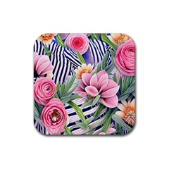 Luxurious Watercolor Flowers Rubber Coaster (square) by GardenOfOphir