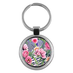 Luxurious Watercolor Flowers Key Chain (round) by GardenOfOphir