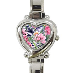 Luxurious Watercolor Flowers Heart Italian Charm Watch by GardenOfOphir