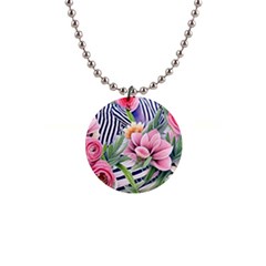 Luxurious Watercolor Flowers 1  Button Necklace by GardenOfOphir