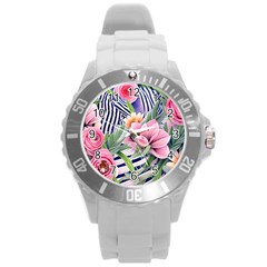 Luxurious Watercolor Flowers Round Plastic Sport Watch (l) by GardenOfOphir