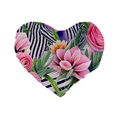 Luxurious Watercolor Flowers Standard 16  Premium Heart Shape Cushions by GardenOfOphir