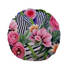 Luxurious Watercolor Flowers Standard 15  Premium Flano Round Cushions by GardenOfOphir