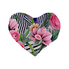 Luxurious Watercolor Flowers Standard 16  Premium Flano Heart Shape Cushions by GardenOfOphir