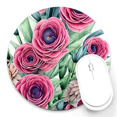 Majestic Watercolor Flowers Round Mousepad by GardenOfOphir