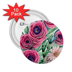 Majestic Watercolor Flowers 2 25  Buttons (10 Pack)  by GardenOfOphir