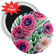 Majestic Watercolor Flowers 3  Magnets (10 Pack)  by GardenOfOphir