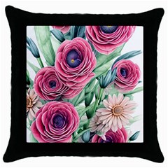 Majestic Watercolor Flowers Throw Pillow Case (black) by GardenOfOphir