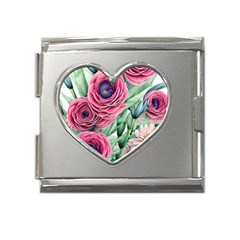 Majestic Watercolor Flowers Mega Link Heart Italian Charm (18mm) by GardenOfOphir