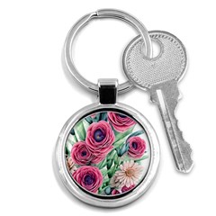 Majestic Watercolor Flowers Key Chain (round) by GardenOfOphir