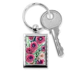 Majestic Watercolor Flowers Key Chain (rectangle) by GardenOfOphir