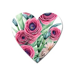 Majestic Watercolor Flowers Heart Magnet by GardenOfOphir