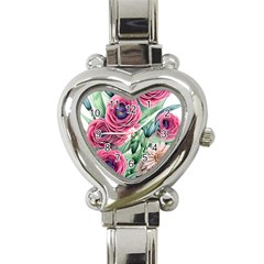 Majestic Watercolor Flowers Heart Italian Charm Watch by GardenOfOphir