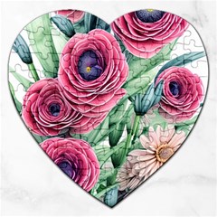 Majestic Watercolor Flowers Jigsaw Puzzle (heart) by GardenOfOphir