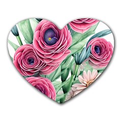 Majestic Watercolor Flowers Heart Mousepad by GardenOfOphir