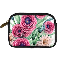 Majestic Watercolor Flowers Digital Camera Leather Case by GardenOfOphir