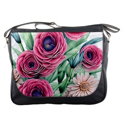 Majestic Watercolor Flowers Messenger Bag by GardenOfOphir