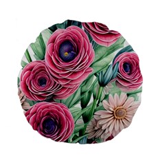 Majestic Watercolor Flowers Standard 15  Premium Round Cushions by GardenOfOphir